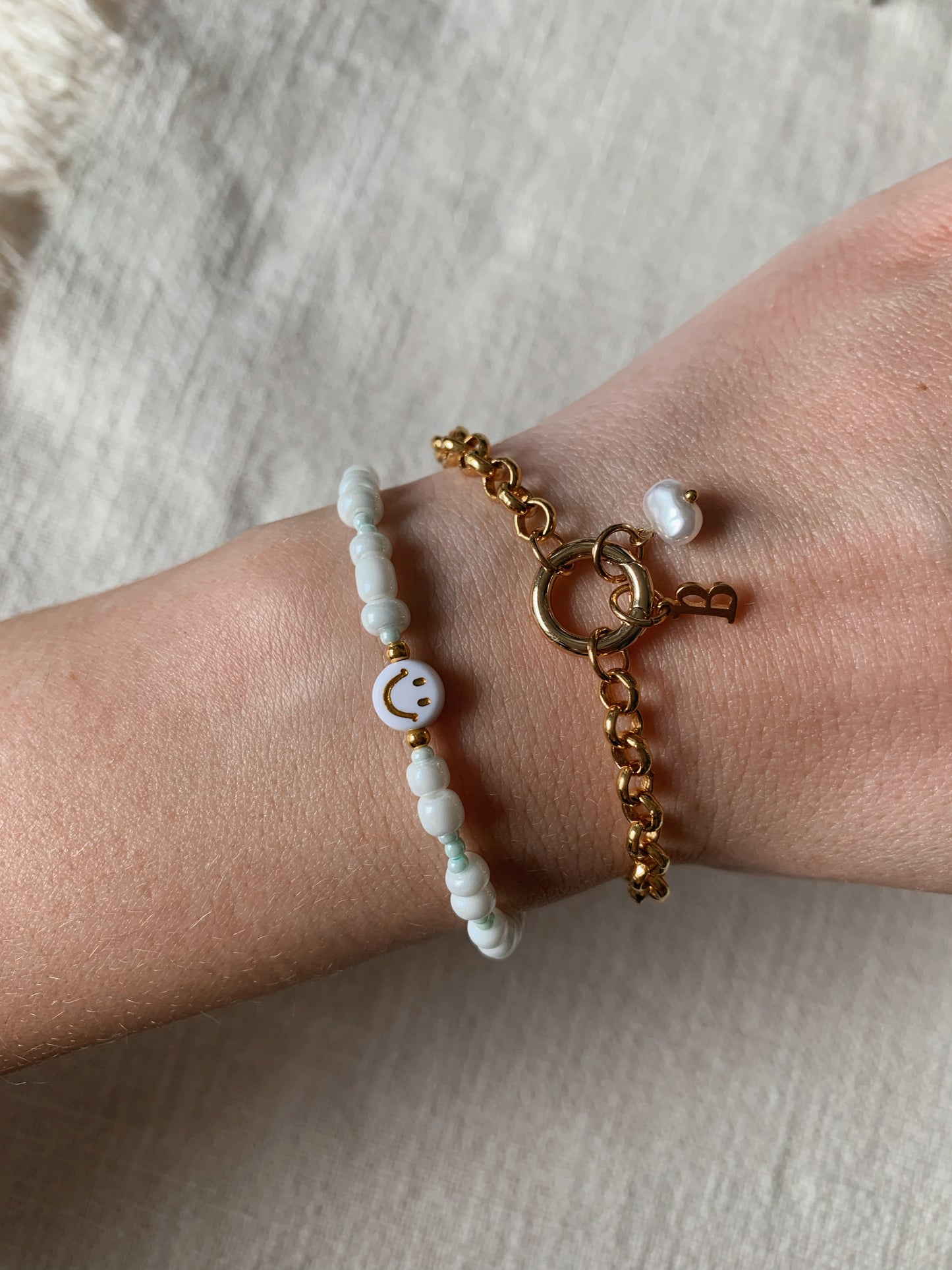 Perlenarmband Herz, Smiley